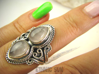 bpe6995 Egzotyczny Pierścień naturalny krystaliczny przeświecający Kwarc Różowy - kamień mocnego serca r.14 Srebro 925 #