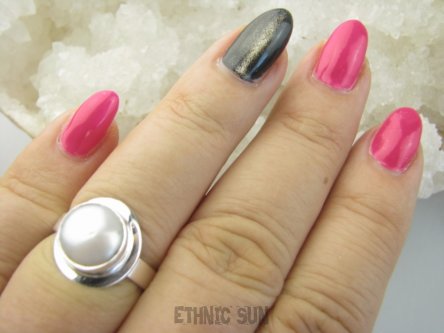 bpee4435 Delikatny Pierścień Pierścionek prawdziwa hodowlana Biały PERŁA r.15 lśniące Srebro 925