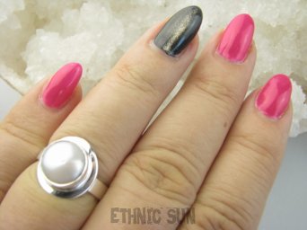 bpee4435 Delikatny Pierścień Pierścionek prawdziwa hodowlana Biały PERŁA r.15 lśniące Srebro 925