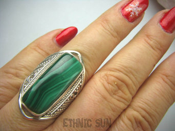 bpe5444 Duży boski Pierścień MALACHIT - pobudza kreatywność r.23/ r.24 ażurowa obrączka Srebro 925 # DUŻY ROZMIAR