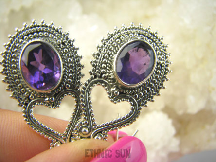 bkee1070 Egzotyczne Długie Lekkie Ażurowe Kolczyki Fioletowy Ametyst - kamień mądrości Srebro 925