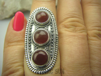 bpe4172 Potrójny Karneol Duży 3,8 cm Długi  Pierścień z Karneolem r.14/ r.15 Karneol - kamień odwagi SREBRO 925 #