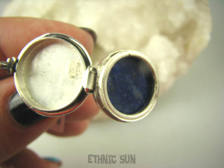 bpe6319 Biżuteria Orientalna !!! Sekretnik Otwierany Pierścień zdjęcia lub marzenia Granatowy LAPIS LAZULI r.15 Srebro 925 #