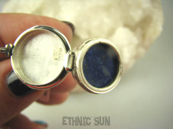 bpe6319 Biżuteria Orientalna !!! Sekretnik Otwierany Pierścień zdjęcia lub marzenia Granatowy LAPIS LAZULI r.15 Srebro 925 #