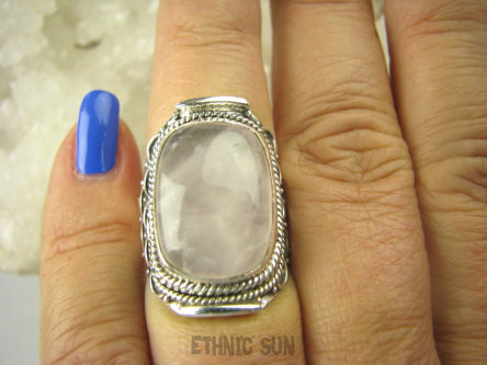 bpe6944 Biżuteria Egzotyczna !!!! Egzotyczny Pierścień KWARC Różowy Kamień mocnego SERCA r.15/ r.16 Srebro 925 #