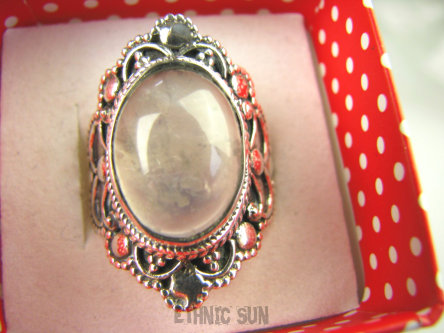 bpe6550 Biżuteria Orientalna !!!! Egzotyczny Pierścień KWARC Różowy Kamień mocnego SERCA r.19 Srebro 925 #