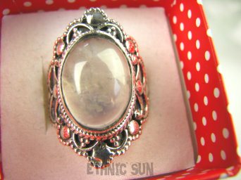 bpe6550 Biżuteria Orientalna !!!! Egzotyczny Pierścień KWARC Różowy Kamień mocnego SERCA r.19 Srebro 925 #