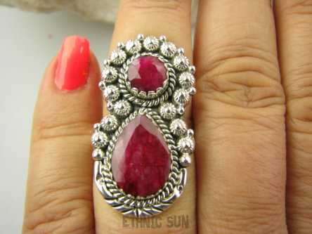 bpee4216 piękny duży RUBINOWY CUDOWNY Długi 3.4 cm !! Pierścień Pierścionek Rubin Indyjski w orientalnej oprawie Rubiny r.15 Srebro 925 #