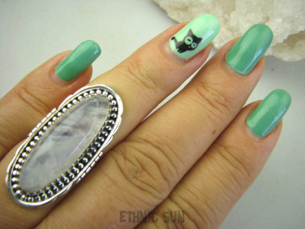 bpe8321 Długi romantyczny Pierścień Pierścionek Kamień Księżycowy r.15 Srebro 925 #