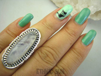 bpe8321 Długi romantyczny Pierścień Pierścionek Kamień Księżycowy r.15 Srebro 925 #