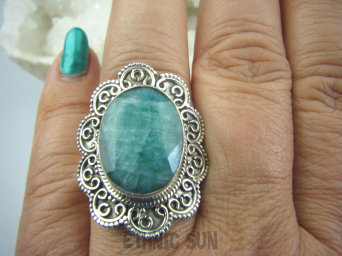 bpee3226 SZMARAGDOWY KLEJNOT !!!! Kunsztowny DUŻY Pierścień zielony Szmaragd Indyjski Szmaragdy r.21 Srebro 925 #