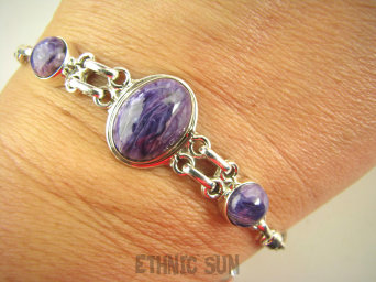 bb3691 Prześliczna Elegancka Bardzo Wygodna Delikatna Bransoleta Drogocenny Fioletowy Czaroit Srebro 925 #