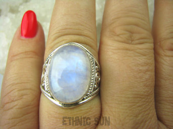 bpe6010 Biżuteria Egzotyczna !!! Delikatny Ażurowy Pierścień Wielobarwny Kamień Księżycowy r.18 ażurowa obrączka Srebro 925 #