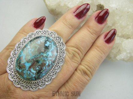 bpe9594 Wooow FENOMENALNY DUŻY OKAZ 5.1 cm / 4 cm !!! GIGANT 31g !! Regulowany Pierścień naturalny Turkus w morskich falach Turkusy r.18, r.19, r.20, r.21, r.22 Srebro 925 #