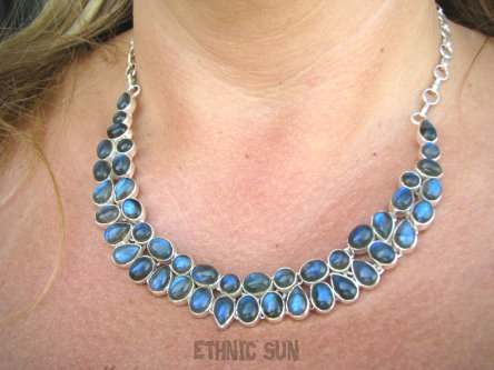 bn1566 Piękny komplet Kolia i Kolczyki REGULOWANY 55 gramów Naszyjnik Labradoryt Spektrolit kamień Zorzy Polarnej Srebro 925 #