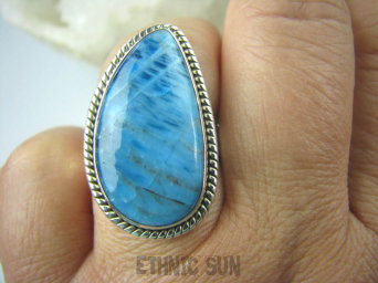 bpe5832 PRZEŚLICZNA Turkusowo Błękitna Piękność !!! NIEZWYKŁY Egzotyczny Pierścień naturalny niebieski AZURYT r.18 Srebro 925 #