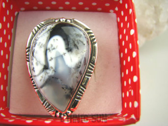 bpe6740 ŚNIEŻNY ZIMOWY KRAJOBRAZ !!! Przepiękny Pierścień AGAT DENDRYTOWY r.20 Srebro 925 #