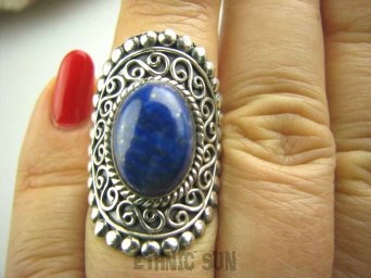 bpe4039 Piękny DUZY Pierścień z królewskim Lapis Lazuli - strażnik prawdy i mądrości r.14/ r.15  Srebro 925 #