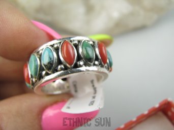 bpe9562 ARCYDZIEŁO Wybitna ciężka BARDZO MASYWNA Obrączka, Pierścień Pierścionek Koral Turkus r.11 grube Srebro 925 #