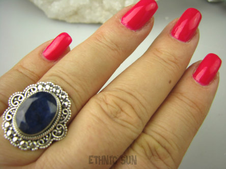 bpee3661 Delikatny Pierścień NATURALNY SZAFIR INDYJSKI Szafiry - WIERNOŚĆ związkach , Stres, choroby oczu ciśnienie r.17 Srebro 925 #