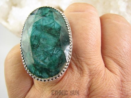 bpee4226 WIELKI I PIĘKNY 22 G SZMARAGDOWY KLEJNOT !!!! Kunsztowny Regulowany Pierścień Pierścionek Szmaragd Indyjski, Szmaragdy r.17, r.19, r.20, r.21 Srebro 925 #