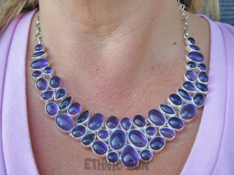 bn1587 Komplet biżuterii naszyjnik i kolczyki 81 gramów Przepiękna Duża Kolia Regulowany Naszyjnik Fioletowy Ametyst Srebro 925 #