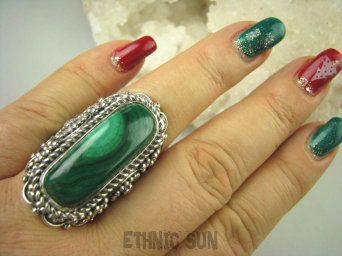 bpe6673 CUDO BAJECZNIE PIEKNY KAMIEŃ  UNIKAT NASZ PROJEKT !!! Duży Masywny 31 G !!! PIERŚCIEŃ ZIELONY MALACHIT r.22 Srebro 925 #