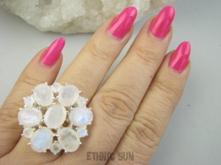 bpee4517 TĘCZOWY  KLEJNOT - Śliczny DUŻY OKAZ 17g !!! Piękny Lśniący Pierścień Pierścionek Kamień Księżycowy r.16/ r.17 Srebro 925 #