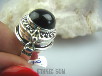 bpe5037 Biżuteria Orientalna !!! Otwierany Pierścień na Zdjęcia, Marzenia lub truciznę SEKRETNIK czarny ONYKS r.20 Srebro 925 #