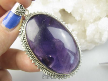 bwe3879 DUŻY 40 g ! GRUBY OKAZ Wspaniały Orientalny Wisior Zawieszka Fioletowy AMETYST - kamień mądrości Srebro 925 #