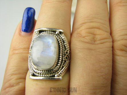 bpe8583 Biżuteria Orientalna !!!! Pierścień Pierścionek Chabrowy Kamień Księżycowy r.16 Srebro 925 #