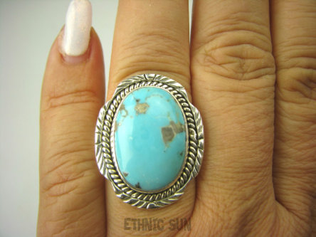 bpe8333 Śliczny OKAZ Pierścień Pierścionek naturalny niebieski TURKUS ARIZONA Turkusy r.16 Srebro 925 #