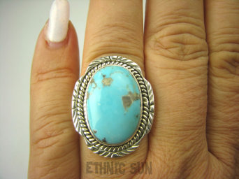 bpe8333 Śliczny OKAZ Pierścień Pierścionek naturalny niebieski TURKUS ARIZONA Turkusy r.16 Srebro 925 #