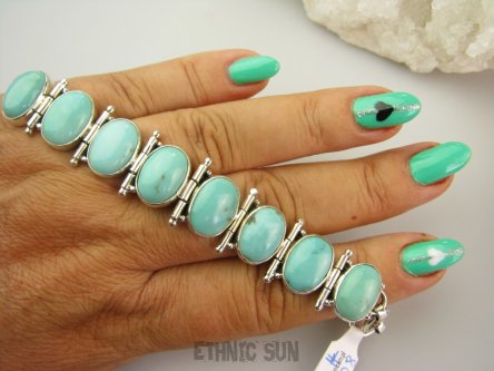 bb3808 Śliczna pastelowo miętowa  większe okazy turkusu 29 g!! Bransoleta Bransoletka z Naturalnymi Turkusami - 8 sztuk !!! Turkus ARIZONA Turkusy Srebro 925 #