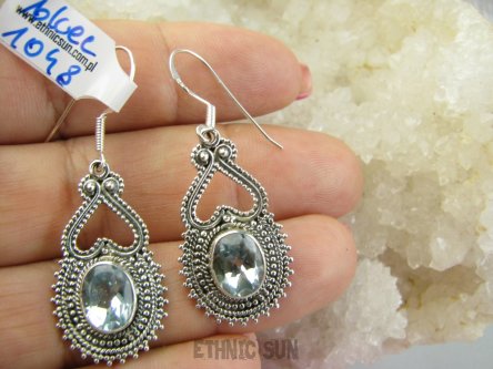 bkee1048 Śliczne niebiańskie Długie LEKKIE Ażurowe Kolczyki Błękitny Blue Topaz - kamień młodości Srebro 925