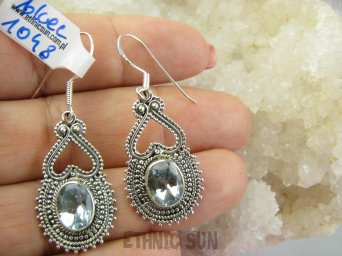 bkee1048 Śliczne niebiańskie Długie LEKKIE Ażurowe Kolczyki Błękitny Blue Topaz - kamień młodości Srebro 925