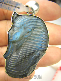 bwe3401 Popiersie Króla Egiptu Faraona ma aż 27 GRAMOW  , FARAON ARCYDZIEŁO Wykute w LABRADORYCIE!!! Masywny Wisior Labradoryt Spektrolit SREBRO 925 #