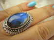 bpe6388 Czarodziejsko Piękny Orientalny Pierścień Granatowy Labradoryt Spektrolit - kamień Zorzy Polarnej r.19 Srebro 925 # - 4
