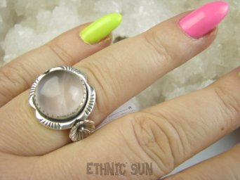 bpe9480 Piękny Delikatny Pierścień Pierścionek Kwarc Różowy kamień mocnego serca r.17 Srebro 925 #