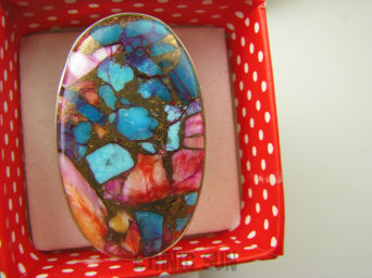 bpe8438 Boski Wielobarwny OKAZ 4 cm / 2,3 cm Pierścień Pierścionek OSTRYGOWY TURKUS MIEDZIANY Mojave OSTRYGA Muszla złota MIEDZ r.17 Srebro 925 #