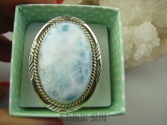 bpe7752 PIĘKNY OKAZ 3,8cm 19 g!!! Pierścień RZADKI Anielski kamień Błękitny LARIMAR - stawy, serce, lęki , otwiera czakrę gardła r.19 Srebro 925 #