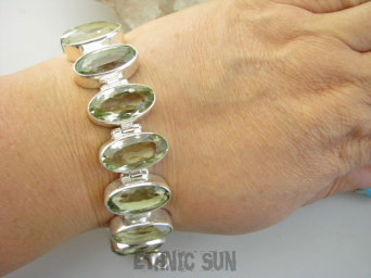 bb3857 Luksusowa DUŻA 43 gramy !!!  BOSSSKA Bransoleta Unikat RZADKI kamień ZIELONY AMETYST 8 sztuk Srebro 925 CUDOWNA  #