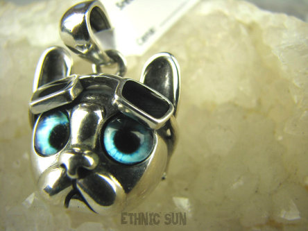 bwe2971  BULDOG FRANCUSKI  czy KOT W OKULARACH co myslicie ? Przesłodki wisior  Emalia jubilerska SREBRO 925 # ideał na prezent