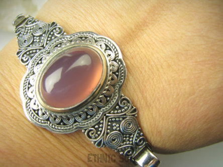 bb3618 Uniwesalna odpinana Duża BRANSOLETA Bransoletka 33 g  z możliwością odpinania Kwarc Różowy w kolorze różowego wina Srebro 925 #