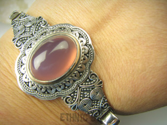 bb3618 Uniwesalna odpinana Duża BRANSOLETA Bransoletka 33 g  z możliwością odpinania Kwarc Różowy w kolorze różowego wina Srebro 925 #