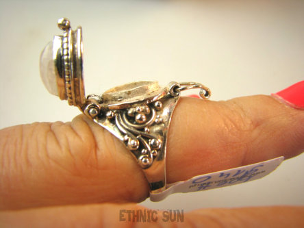 bpe9140 Bogato Zdobiony Delikatny Sekretnik UNIKAT !!! Otwierany Pierścionek Pierścień na marzenia Kamień Księżycowy r.12 Srebro 925 #