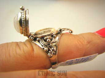 bpe9140 Bogato Zdobiony Delikatny Sekretnik UNIKAT !!! Otwierany Pierścionek Pierścień na marzenia Kamień Księżycowy r.12 Srebro 925 #