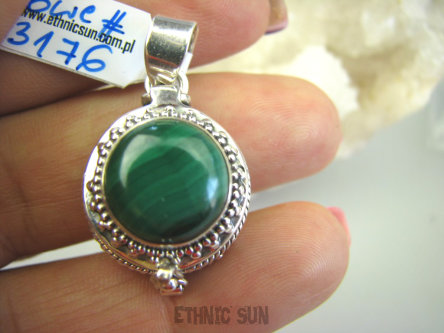 bwe3176 Piękny Delikatny Sekretnik Na Zdjęcia FOTO lub Marzenia otwierany Wisior Zielony MALACHIT Srebro 925 #