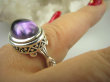 bpe6496 Cudny Wysoki PIERŚCIEŃ Fioletowy Ametyst - kamień mądrości r.22 Srebro 925 # - 6