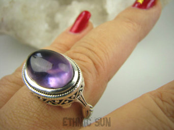 bpe6496 Cudny Wysoki PIERŚCIEŃ Fioletowy Ametyst - kamień mądrości r.22 Srebro 925 #